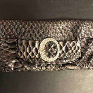 Clutch Purse Grey Rhinestone Snake Print